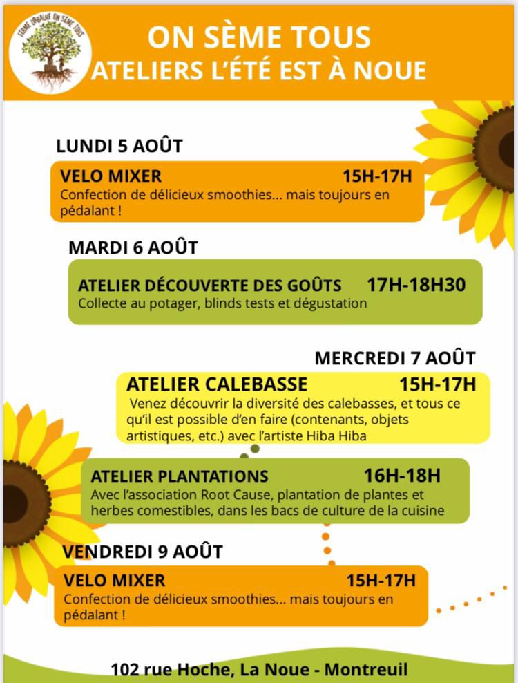 Programme des ateliers du 5 au 9 août